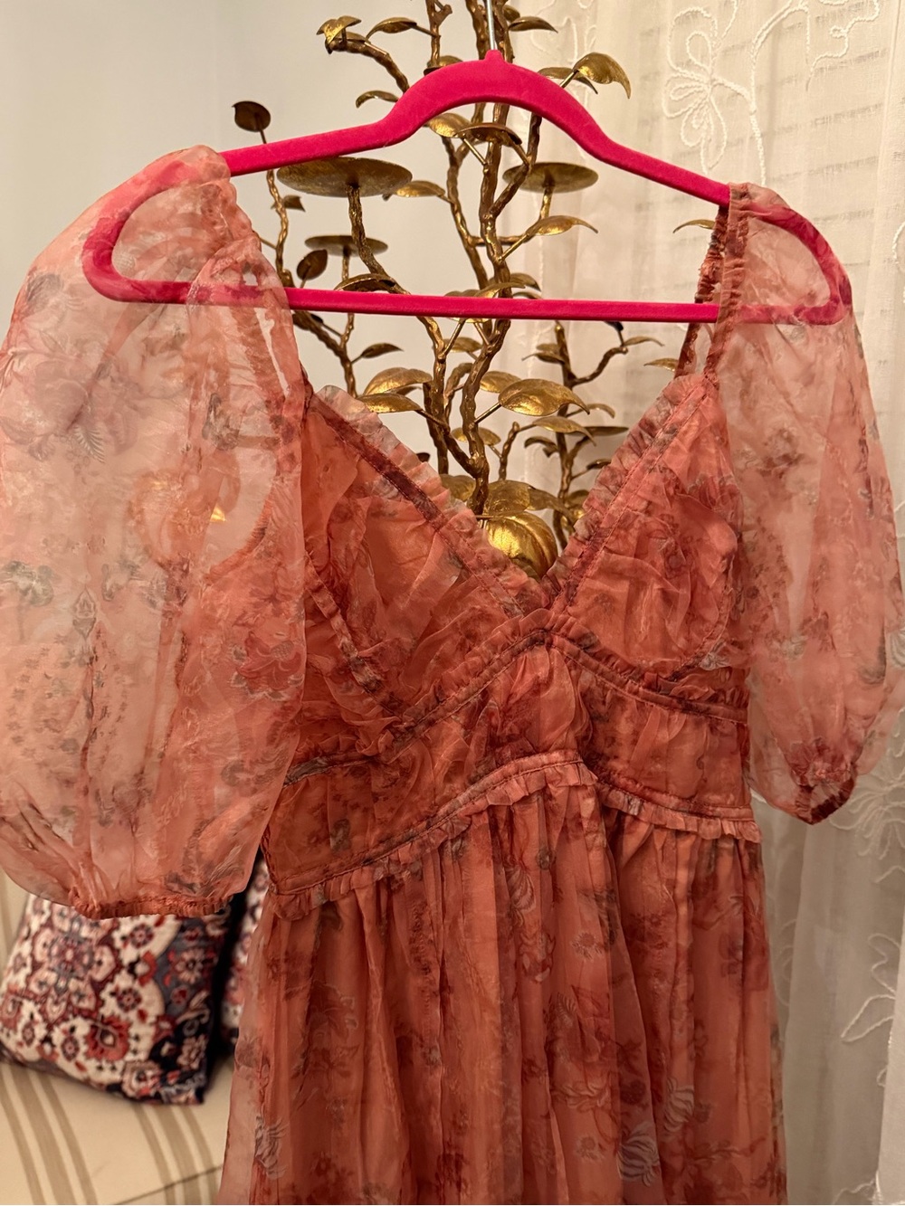 Lulu's Blush Rose Sheer Puff-Sleeve Maxi Dress - Picture 2 of 5